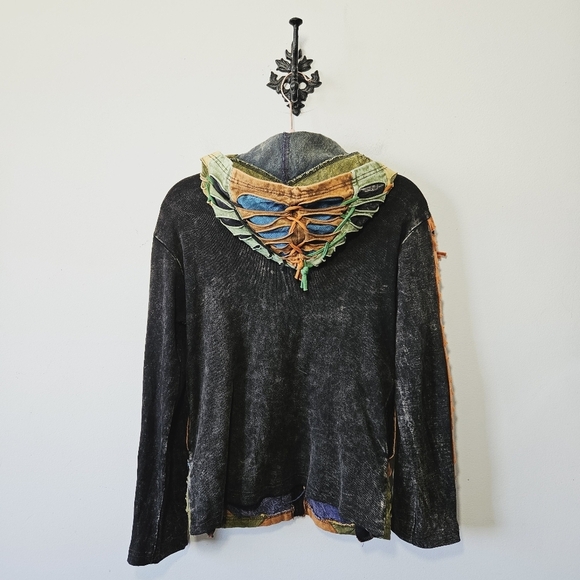 Vintage Roses & Leopards Slashed Tie Dye Hoodie Size S Boho Ripped Raw Seams - Picture 3 of 6